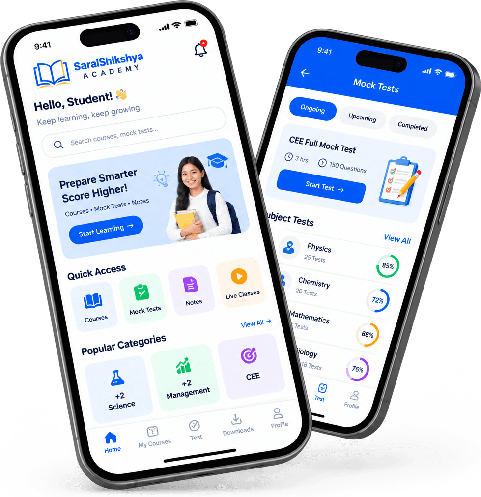Saral Shikshya Academy app shown on two phones